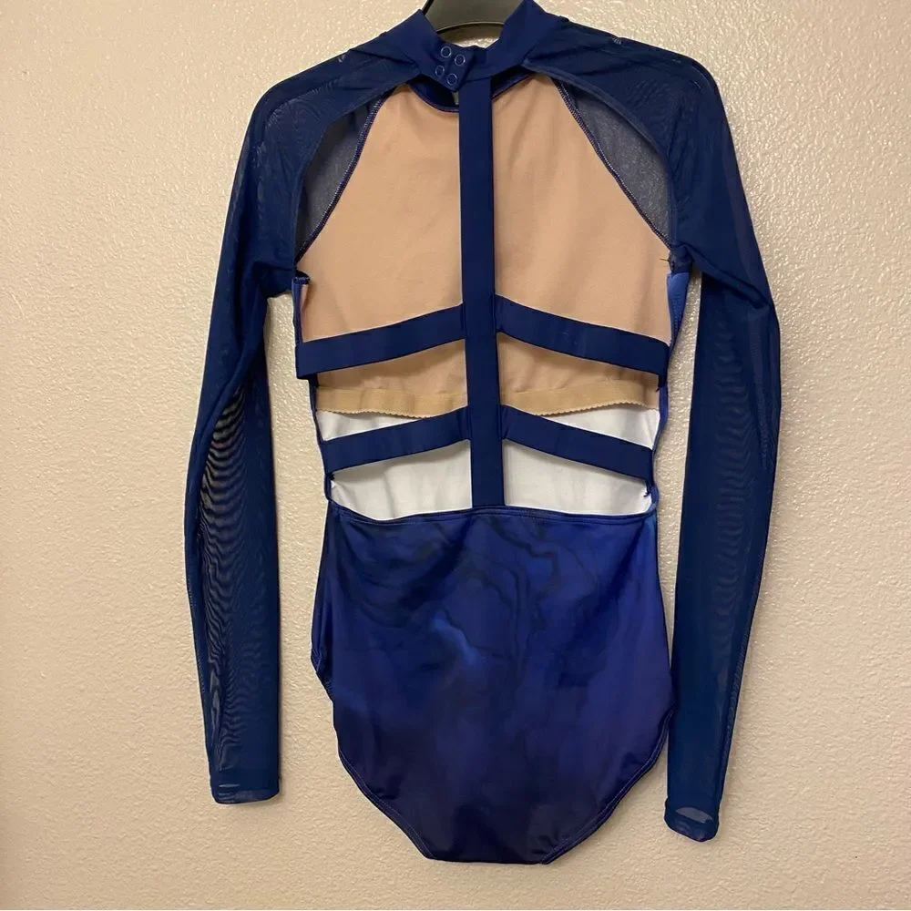 WEISSMAN Dance Blue mesh sleeve Printed Ombre Agate Leotard PL11208 adult SA